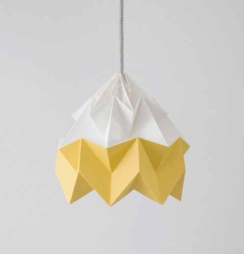 Moth paper origami lamp white / gold yellow